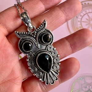 Silver and Black Owl Pendant Necklace